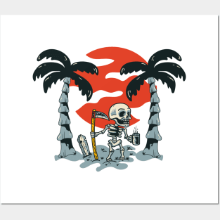 Skull Skeleton With Coffee in paradise Posters and Art